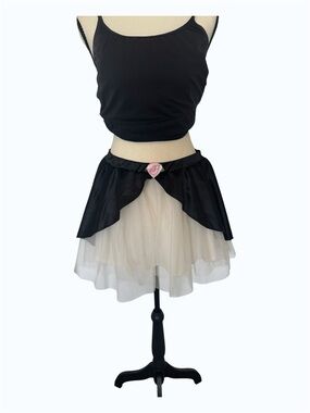 Sugar Thrillz Black & Cream Tulle Skirt with Pink Rosette